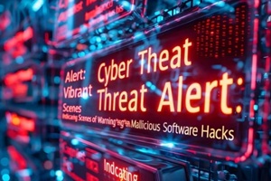 vibrant scenes of warning caution messages indicating malicious software and hacks